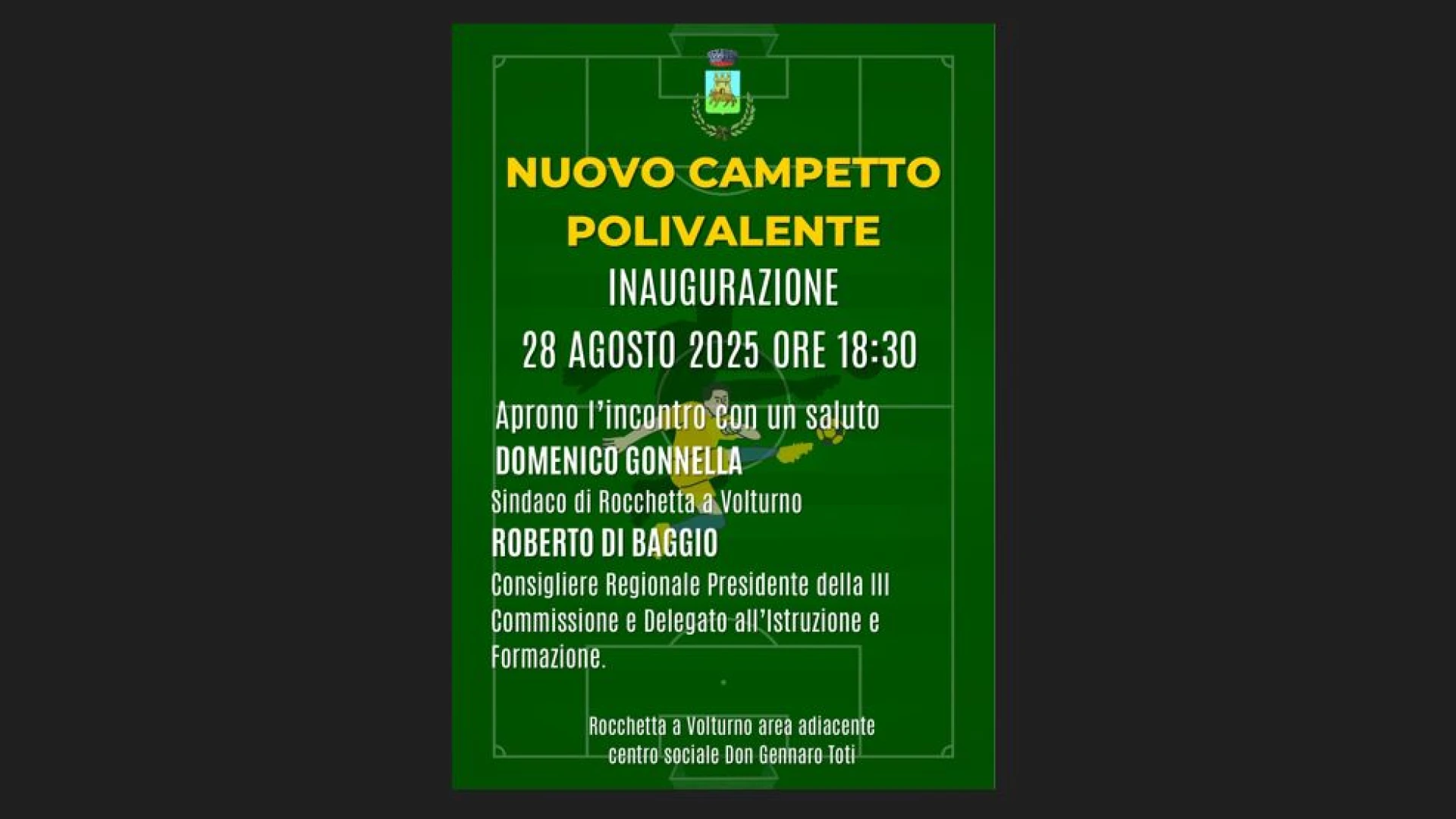 Rocchetta a Volturno: si inaugura questa sera il nuovo campetto polivalente al centro del paese. Appuntamento alle ore 18.30